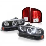 2001 Chevy S10 Black Halo Projector Headlights Set Red LED Tail Lights