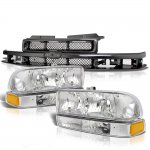 2001 Chevy S10 Black Grille and Clear Headlights Set