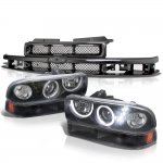 2004 Chevy Blazer Black Grille LED Halo Projector Headlights Set