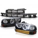 2003 Chevy Blazer Black Grille Halo Projector Headlights LED Bumper Lights