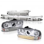 2001 Chevy S10 Chrome Grille Halo Projector Headlights LED Bumper Lights