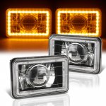 1986 Ford Mustang Amber LED Halo Black Sealed Beam Projector Headlight Conversion