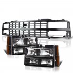 Chevy 1500 Pickup 1988-1993 Black Grille and Headlights Set