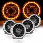1974 Buick Electra Amber LED Halo Black Sealed Beam Projector Headlight Conversion