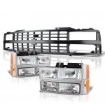 1989 Chevy 1500 Pickup Black Grille and Clear Headlights Set