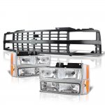1989 Chevy 2500 Pickup Black Grille and Clear Headlights Set