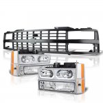 1993 Chevy 2500 Pickup Black Grille LED DRL Clear Headlights Set