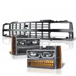 1990 Chevy 1500 Pickup Black Grille LED DRL Headlights Bumper Lights