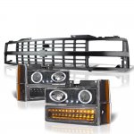 1991 Chevy 1500 Pickup Black Grille Halo Projector Headlights LED Bumper Lights