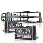 1988 Chevy 1500 Pickup Black Grille LED Halo Projector Headlights Set