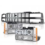 1992 Chevy 2500 Pickup Black Grille LED Halo Clear Projector Headlights Set