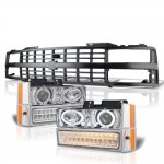 1992 Chevy 2500 Pickup Black Grille Halo Clear Projector Headlights LED Bumper Lights