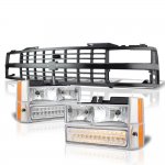 1993 Chevy 2500 Pickup Black Grille Clear Headlights LED Bumper Lights