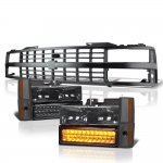 1991 Chevy 2500 Pickup Black Grille Smoked Headlights LED Bumper Lights