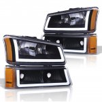 2003 Chevy Silverado 1500HD Black LED DRL Headlights Set