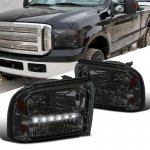 2005 Ford F350 Super Duty Smoked Headlights LED Daytime Running Lights