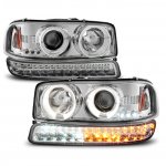 GMC Sierra 1500HD 2001-2006  Halo Projector Headlights and LED Bumper Lights Chrome