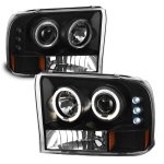 2000 Ford Excursion Black Dual Halo Projector Headlights with LED