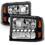 2004 Ford F350 Super Duty Black Crystal Headlights with LED