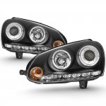 2008 VW Golf Black Halo Projector Headlights with LED Daytime Running Lights