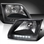 Ford Expedition 1997-2002 Black Crystal Headlights with LED DRL