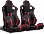 Black Racing Bucket Seats Reclining Leather Red Strip