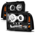 Ford F450 Super Duty 2005-2007 Black Projector Headlights with Halo and LED