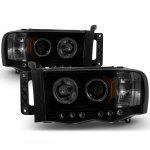 2004 Dodge Ram 2500 Black Smoked Halo Projector Headlights with LED