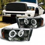 2004 Dodge Ram 2500 Black Dual Halo Projector Headlights with LED