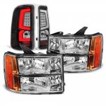 GMC Sierra 3500HD 2007-2014 Headlights Black LED Tail Lights