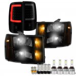 2014 GMC Sierra 3500HD Black Smoked LED Bulbs Headlights Tube LED Tail Lights