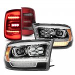 2016 Dodge Ram 3500 5th Gen Black Projector Headlights Red LED Tail Lights