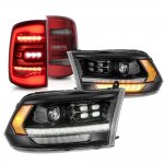 2016 Dodge Ram 2500 5th Gen Black Smoked Projector Headlights Red LED Tail Lights