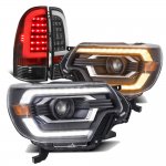 2012 Toyota Tacoma Black DRL Projector Headlights LED Tail Lights