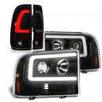 2000 Ford F550 Super Duty Black DRL Projector Headlights Tinted LED Tail Lights