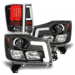 2010 Nissan Titan Black New DRL Projector Headlights LED Tail Lights