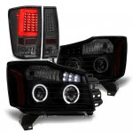 2010 Nissan Titan Black Smoked Halo Projector Headlights Tinted LED Tail Lights