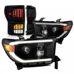 2008 Toyota Tundra Glossy Black Facelift DRL Projector Headlights Tinted Full LED Tail Lights