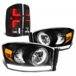 2008 Dodge Ram 2500 Black Tube DRL Headlights Custom LED Tail Lights