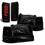 1994 Ford F150 Black Smoked Headlights Set LED Tail Lights