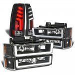 1994 Chevy 2500 Pickup Black DRL Headlights Set Custom Tube LED Tail Lights