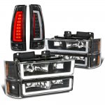 1998 Chevy 2500 Pickup Black LED DRL Headlights Tail Lights