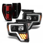 2011 Ford F150 Black LED DRL Projector Headlights Tinted Tail Lights
