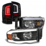 2003 Dodge Ram 2500 Black DRL Headlights Tube LED Tail Lights
