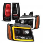 2012 Chevy Tahoe Black LED DRL Projector Headlights Tail Lights