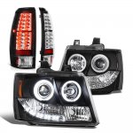 2009 Chevy Avalanche Black Halo Projector Headlights LED Tail Lights
