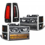 1996 Chevy 1500 Pickup Black LED DRL Headlights Bumper Lights Tail Lights