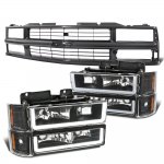 1994 Chevy 3500 Pickup Black Grille LED DRL Headlights Bumper Lights