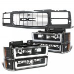 GMC Yukon 1994-1999 Black Grille LED DRL Headlights Bumper Lights