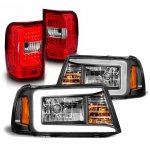 Ford Ranger 2001-2011 Black LED DRL Headlights Red Tail Lights